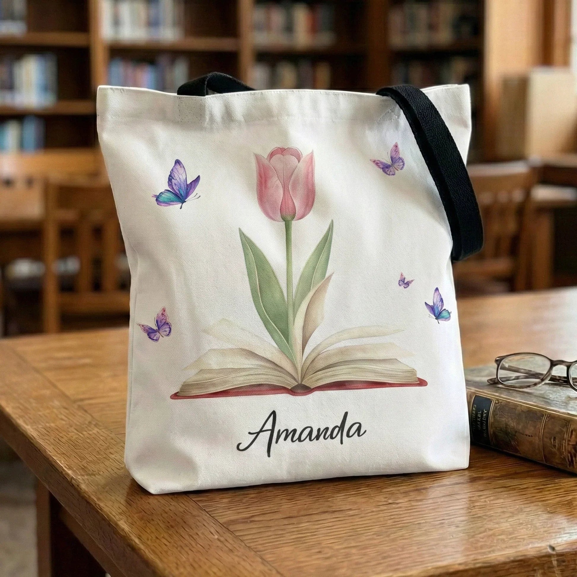 Personalized Canvas Tote Bag for Book Lovers with Floral and Butterfly Design - Perfect for Everyday Use Bag MagicInPrints