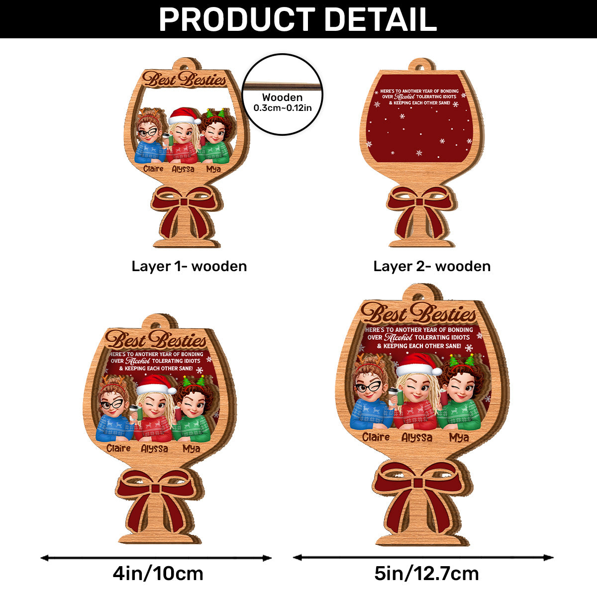 Personalized Best Friends Christmas Ornament for Women - Funny Holiday Gift Ornament MagicInPrints