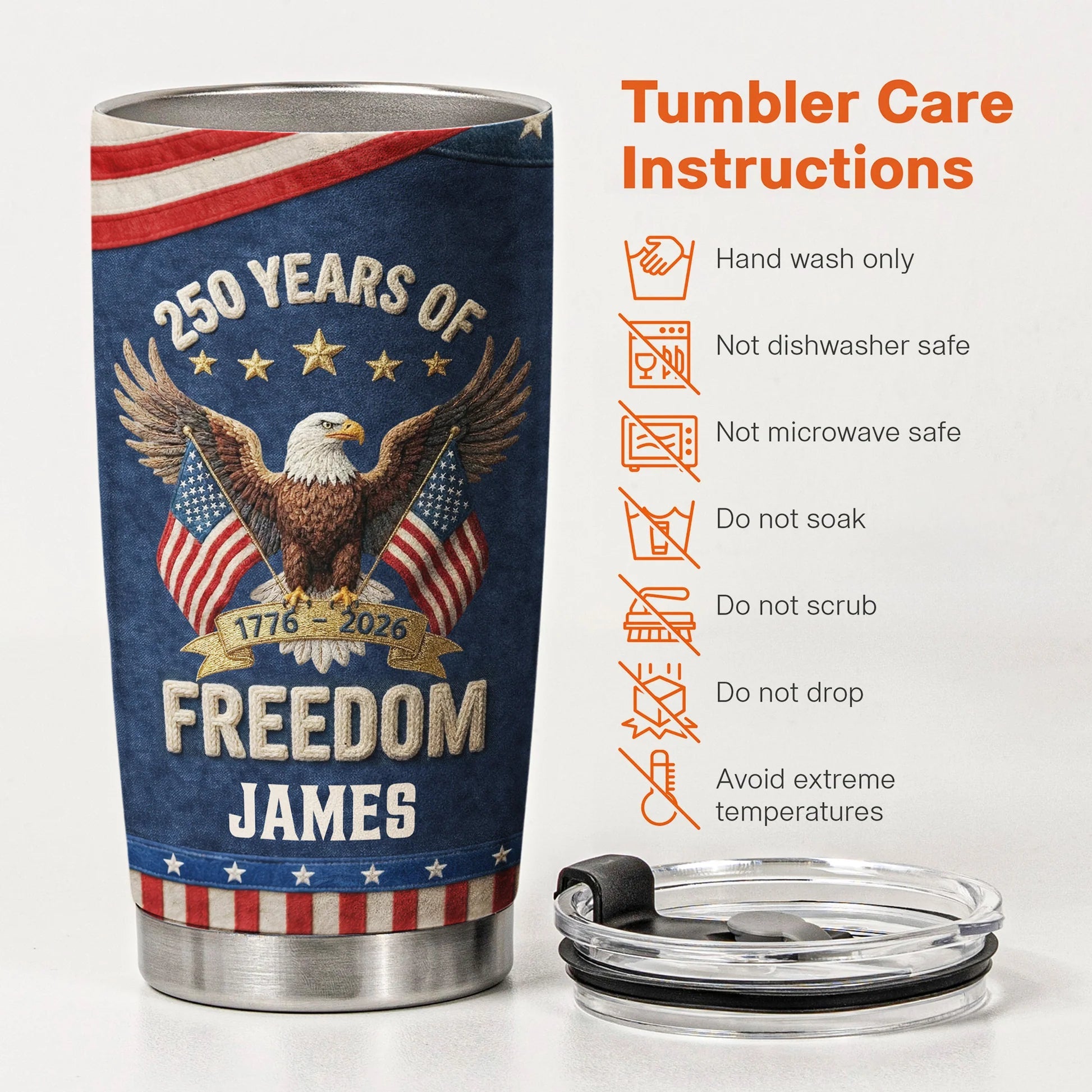 Personalized Patriotic Tumbler for Americans with Eagle Design - 250 Years of Freedom Celebration Cup MagicInPrints