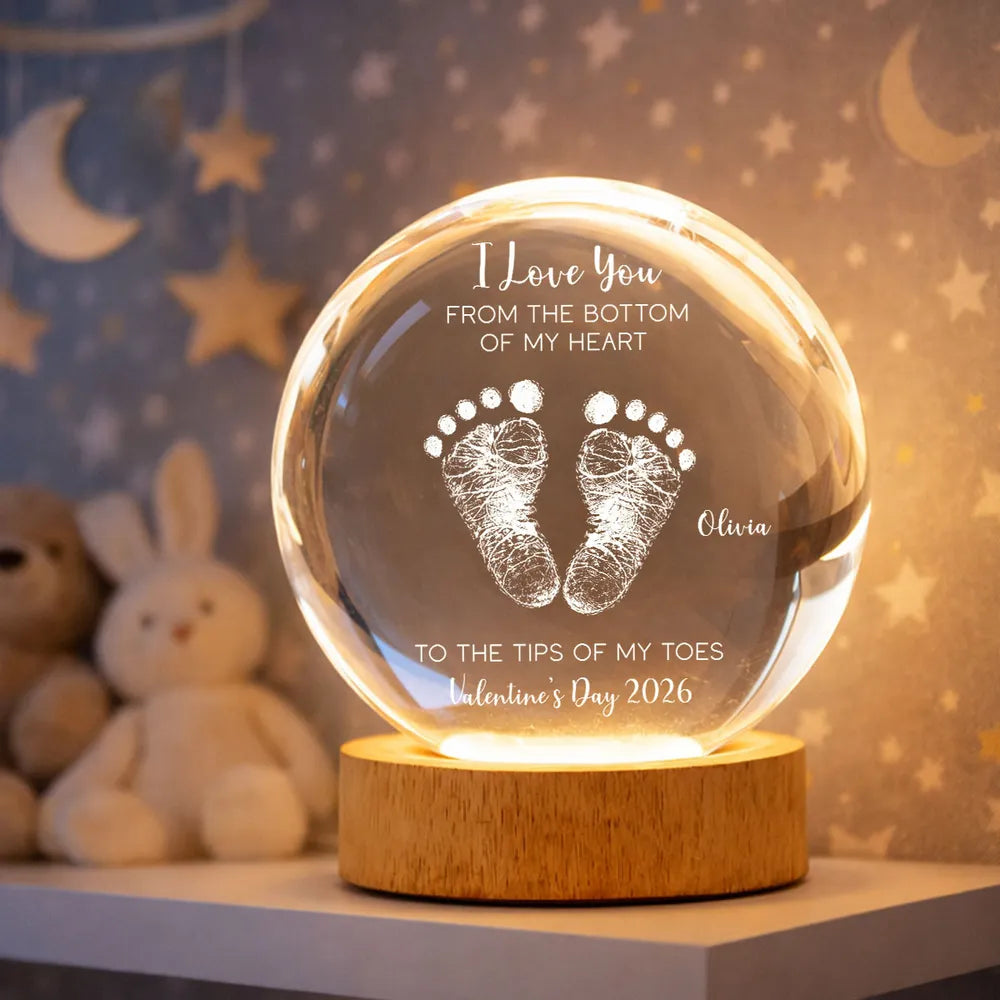 Personalized LED Globe Lamp for Couples - Romantic Gift with Custom Message and Baby Footprints - Valentine's Day 2026 Lamp MagicInPrints