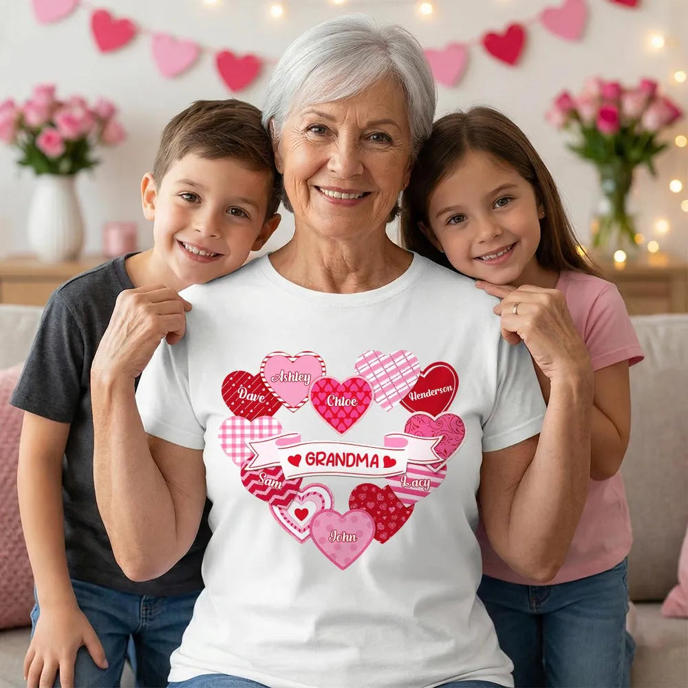 Personalized Grandma T-Shirt for Family - Heart Design Gift Cloth MagicInPrints