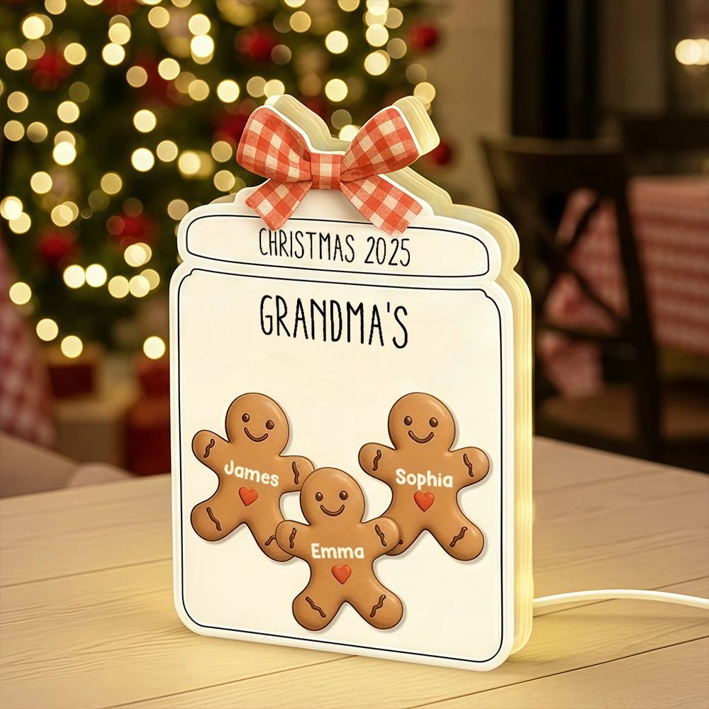 Personalized Gingerbread Family Light Up Sign for Grandparents - Christmas Decoration Plaque MagicInPrints