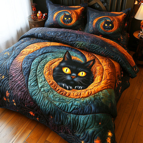 Embrace the Magic – Personalized Witch Cat 3-Piece Quilted Bedding Set – Gift for Cat Lovers Quilted Bedding Set V2 MagicInPrints