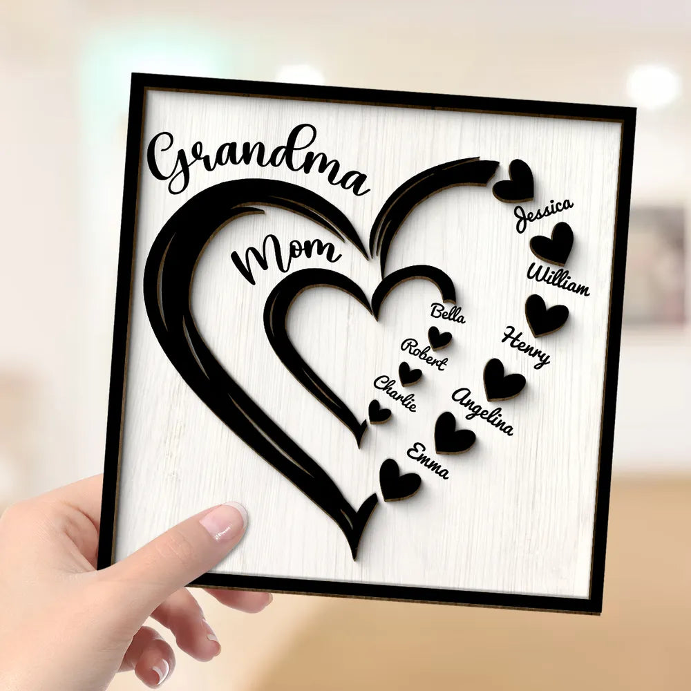 Personalized Family Heart Plaque for Grandma and Mom - Custom Names Gift Plaque MagicInPrints