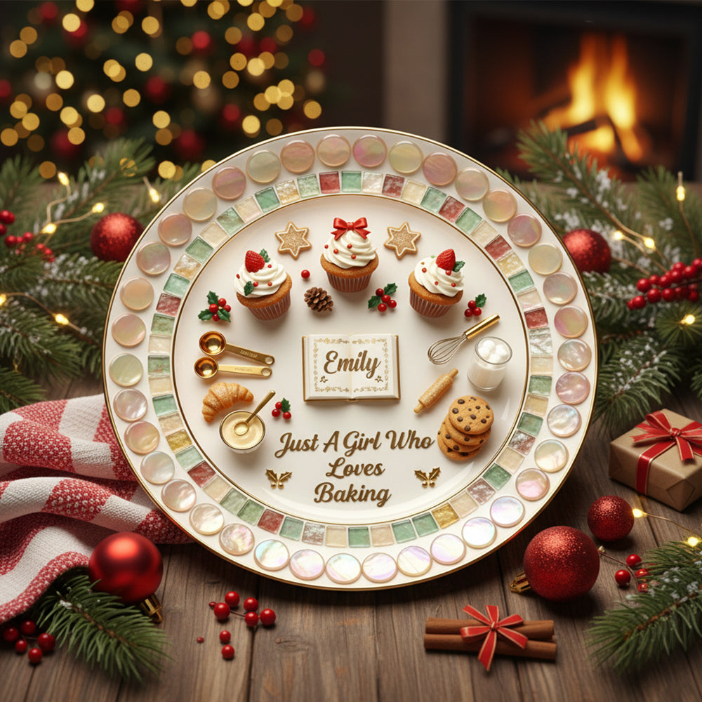 Just A Girl Who Loves Baking - Personalized Ceramic Round Plate for Baking Lovers Ceramic Round Plate MagicInPrints