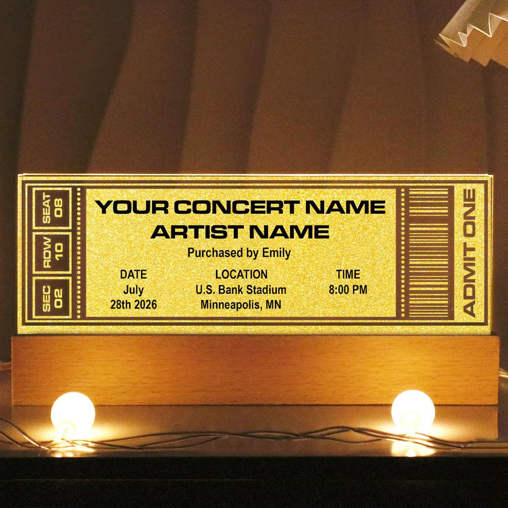 Personalized Concert Ticket Night Light for Music Lovers - Custom Gift for Bedroom Decor Plaque MagicInPrints