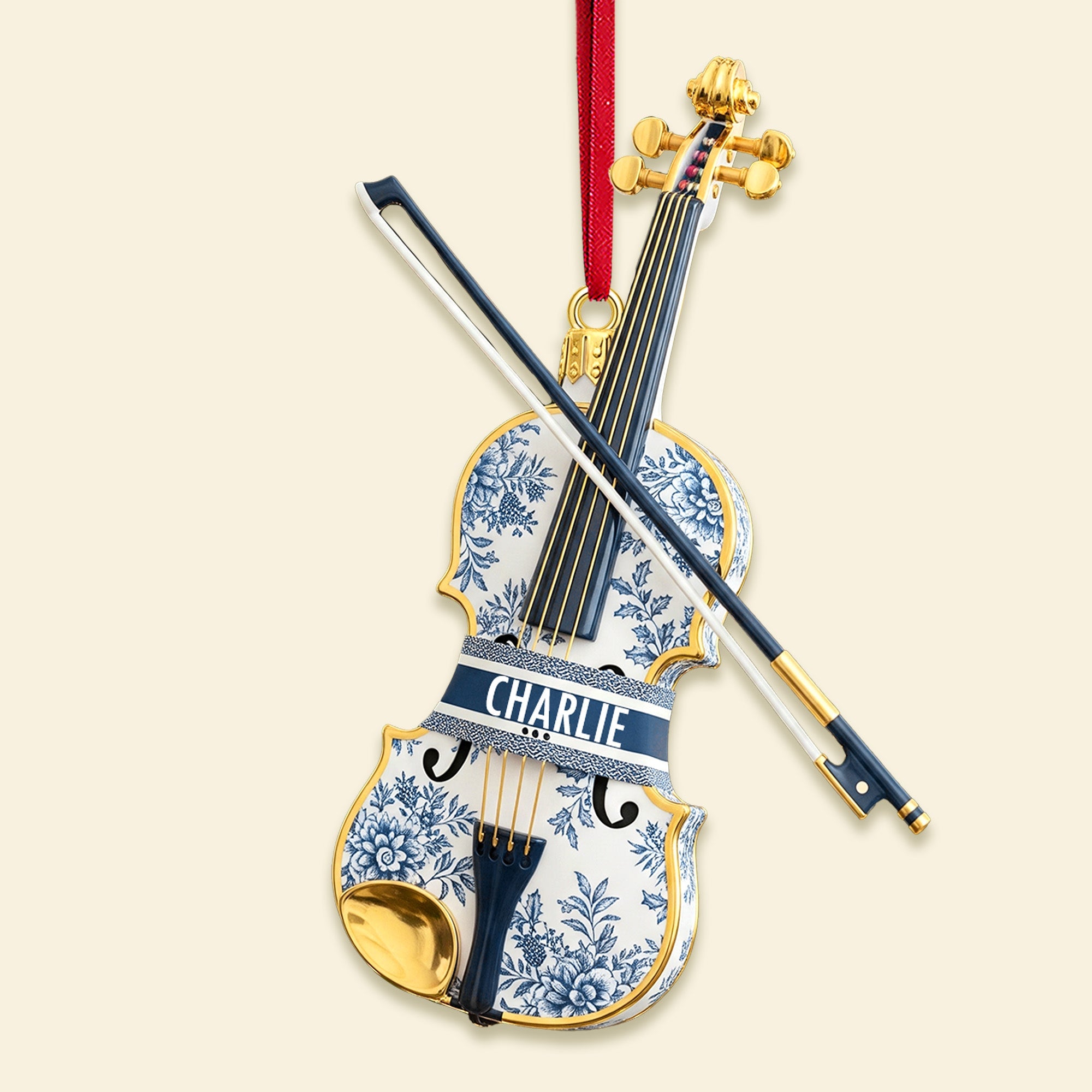 "Celebrate Their Passion with Elegance" - Violin Toile de Jouy Ornament, Personalized Gift for Violin Lovers Ornament MagicInPrints