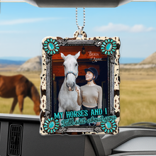 Load image into Gallery viewer, “My Horses And I, Talk Shit About You” - Custom Photo Car Ornament for Horse Lovers Ornament MagicInPrints
