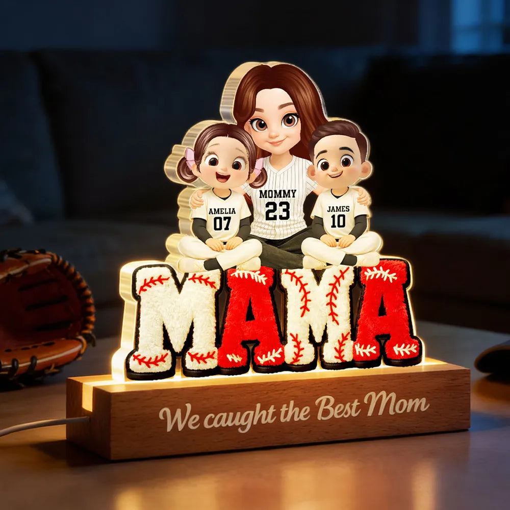 Personalized LED Baseball Mom Sign with Kids' Names - Mother's Day Gift Plaque MagicInPrints