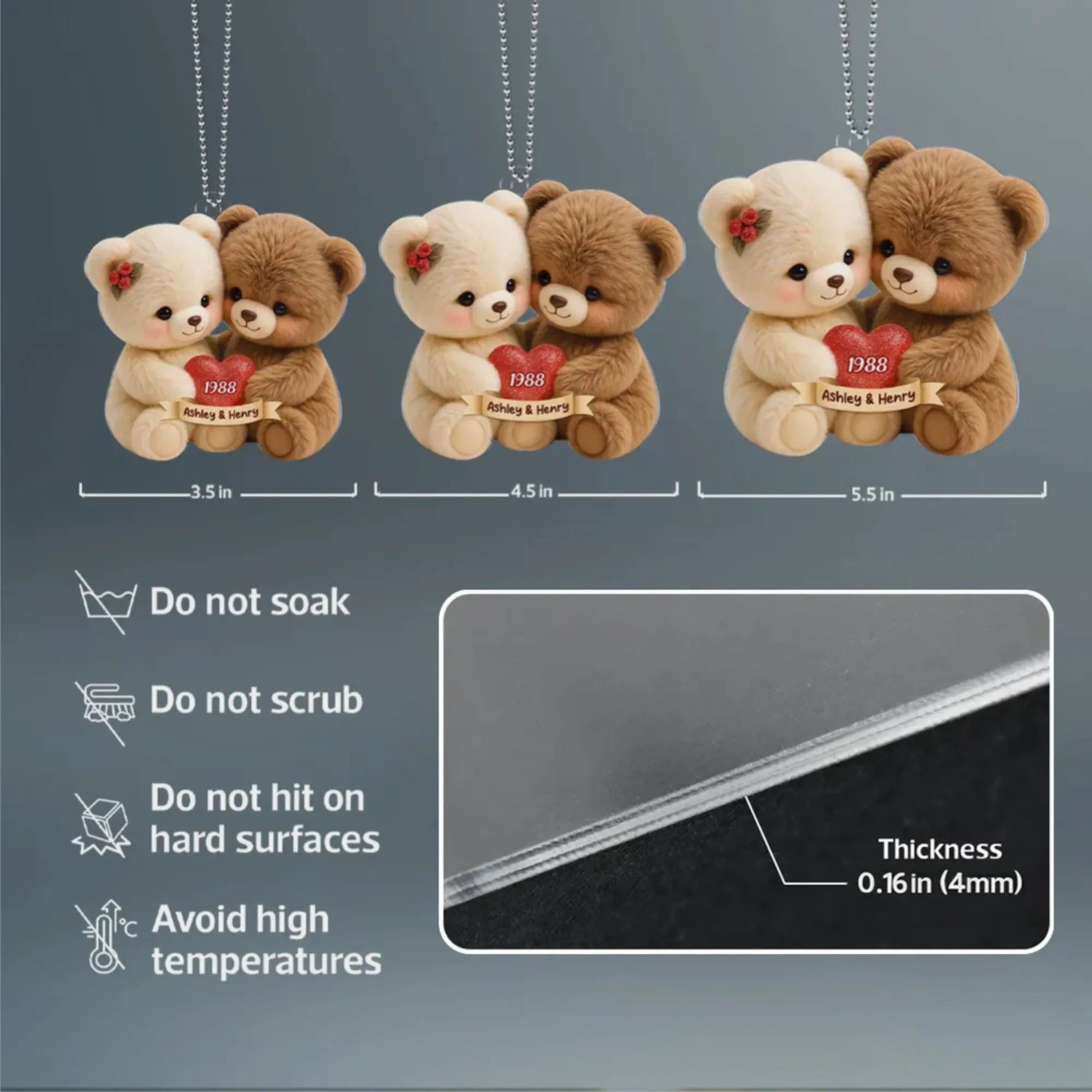 Custom Couple Bear Ornament with Names - Romantic Christmas Gift Car Hanger MagicInPrints