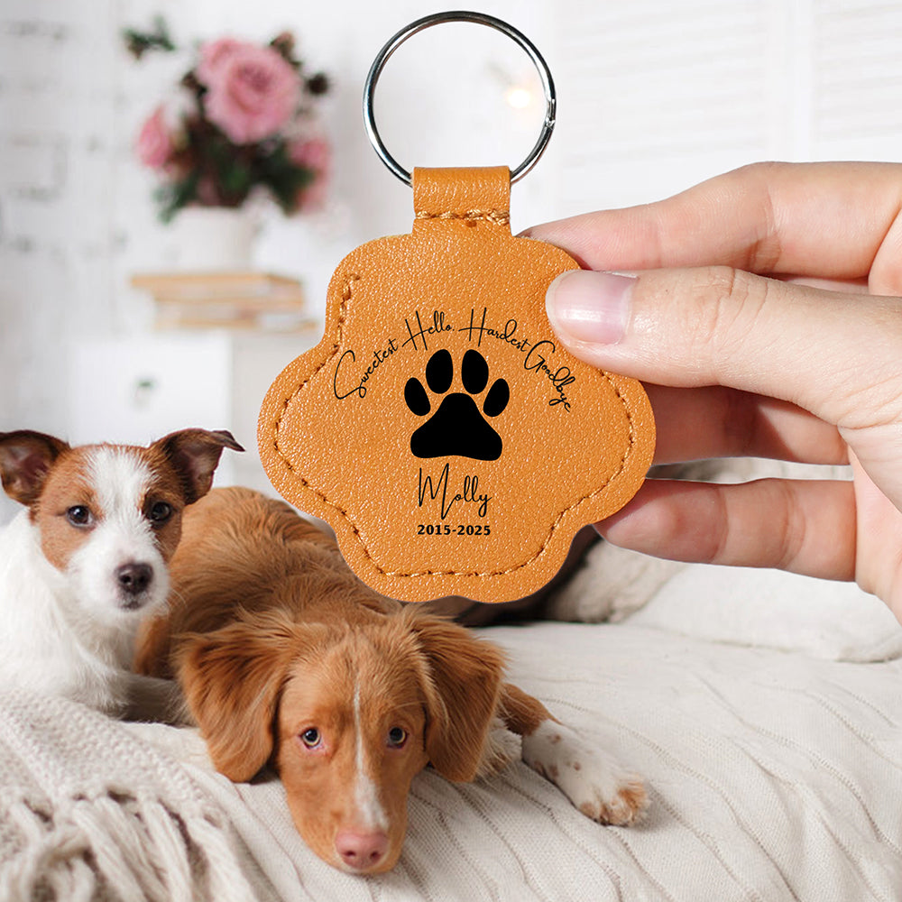 Sweetest Hello, Hardest Goodbye - Personalized Pet Hair Storage Keychain - Memorable Gift for Pet Lovers Keychains PopCulturePrints