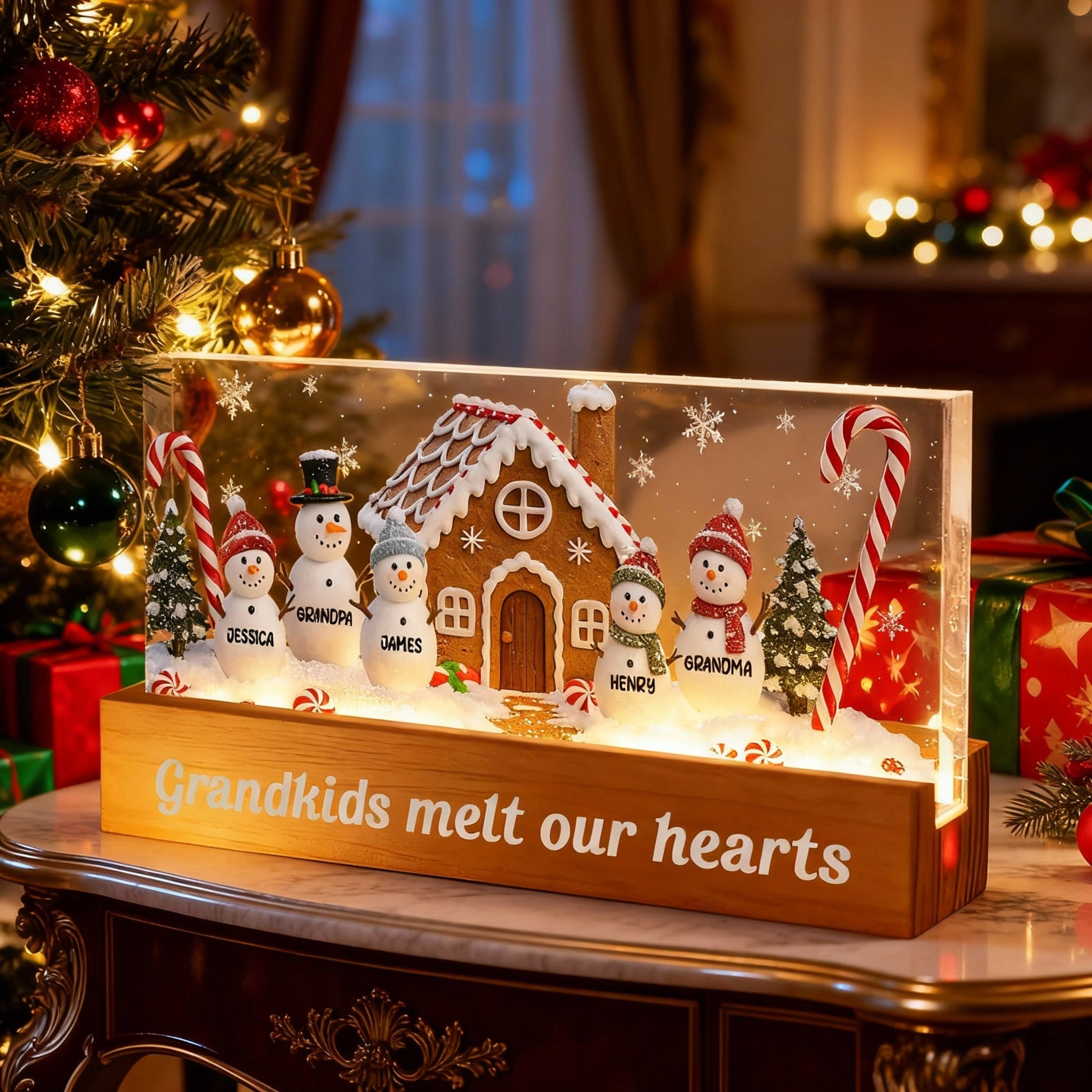 Personalized Christmas Snowman Family Light Box for Grandparents - Holiday Decoration Plaque MagicInPrints