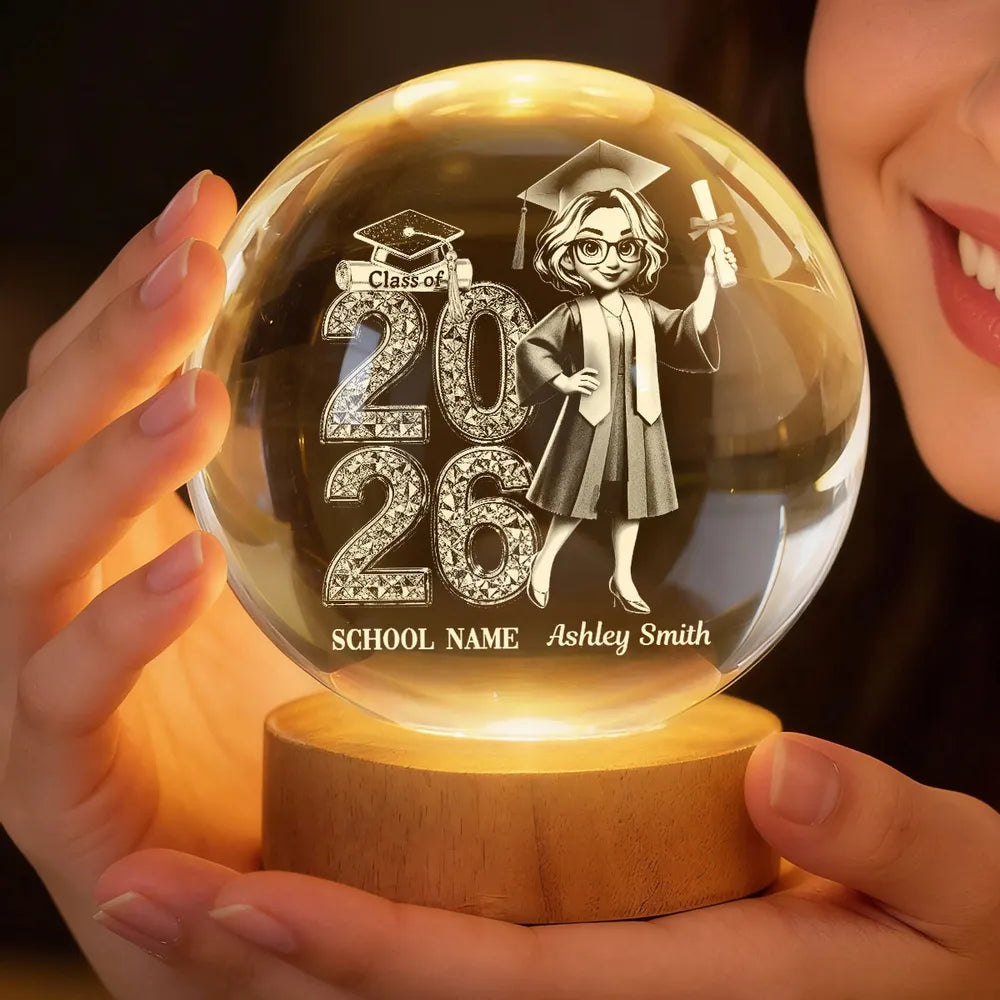 Personalized Crystal Graduation Globe Class of 2026 for Students - Graduation Gift Lamp MagicInPrints