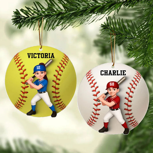 Personalized Baseball Softball Christmas Ornaments for Kids - Holiday Gift Ornament MagicInPrints