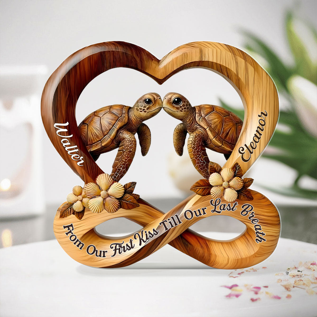 Personalized Wooden Turtle Couple Sculpture for Lovers - Romantic Home Decor Plaque MagicInPrints
