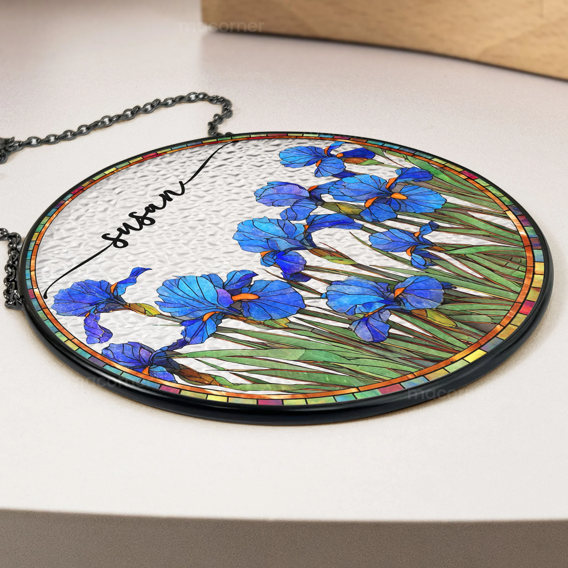 Personalized Stained Glass Window Hanging for Home Decor - Custom Name Floral Art Ornament MagicInPrints