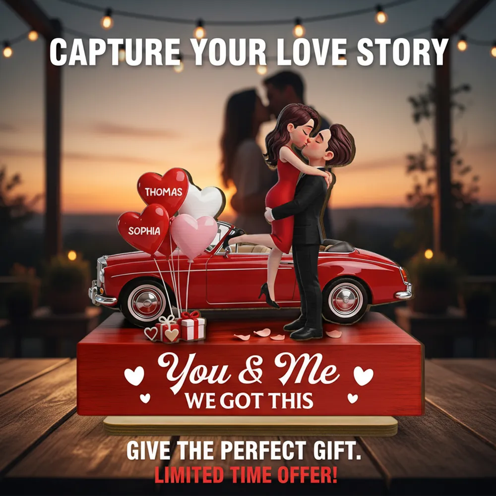 Personalized Couple Figurine Romantic Car Scene - Anniversary Gift Plaque MagicInPrints
