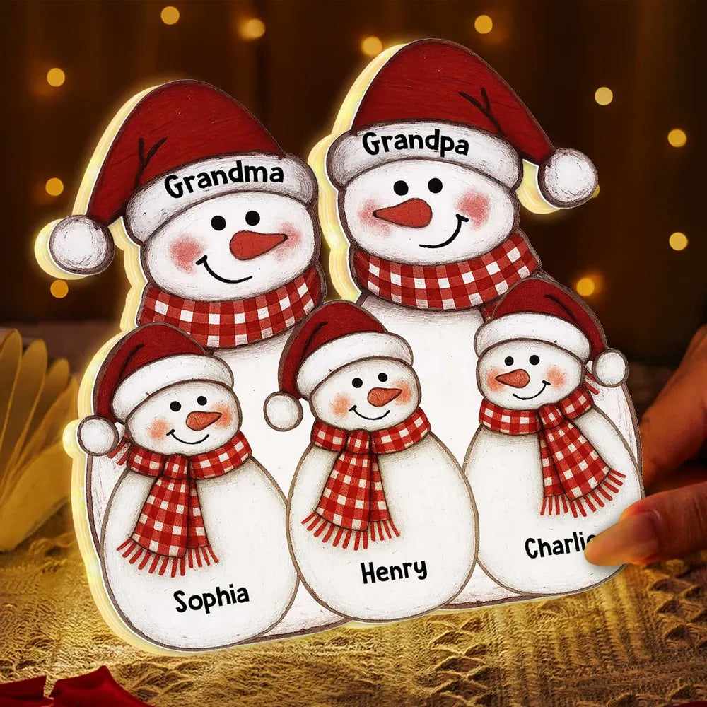 Personalized Snowman Family LED Light for Grandparents - Christmas Decoration Plaque MagicInPrints