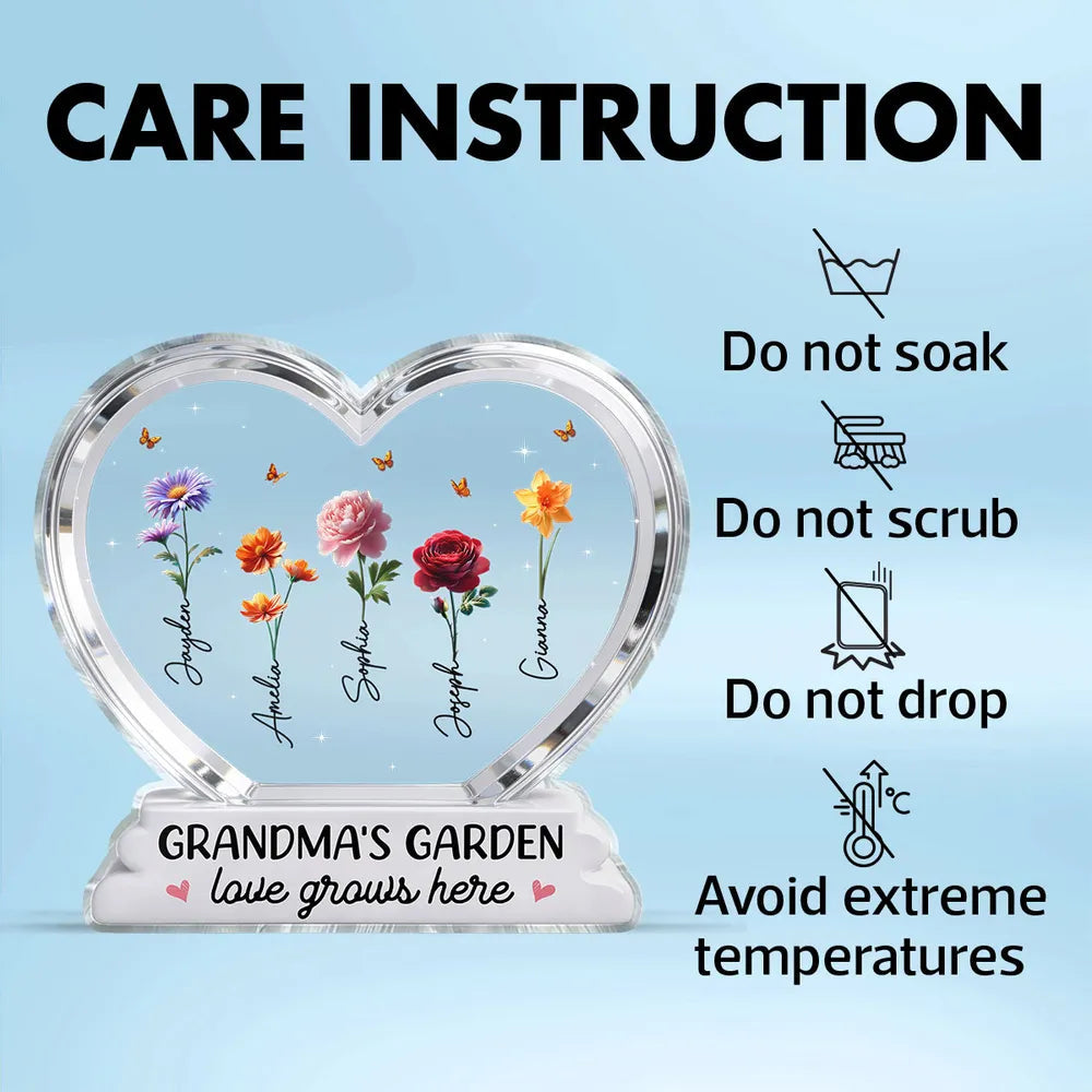 Personalized Heart-Shaped Acrylic Plaque for Grandma's Garden - Sentimental Gift Plaque MagicInPrints