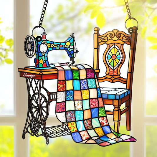 Celebrate Your Passion: Vintage Sewing Machine Suncatcher Ornament - Personalized Gift for Sewing Lovers Ornament MagicInPrints