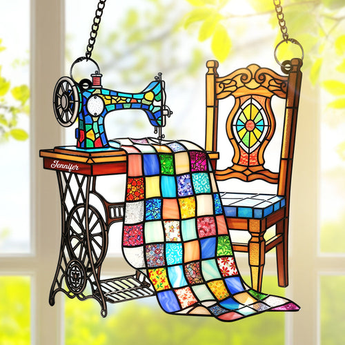 Celebrate Your Passion: Vintage Sewing Machine Suncatcher Ornament - Personalized Gift for Sewing Lovers Ornament MagicInPrints