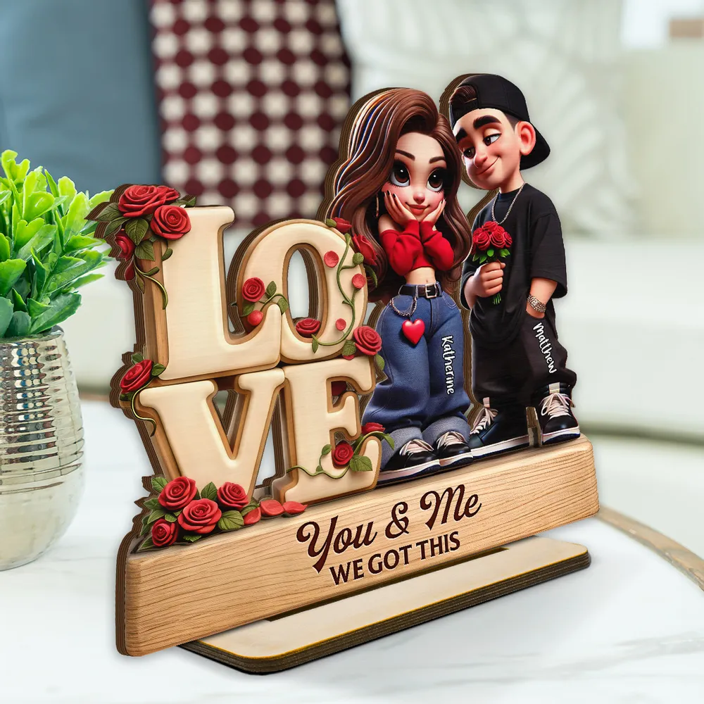 Personalized Romantic Couple Figurine with Love Sign - Anniversary Gift Plaque MagicInPrints