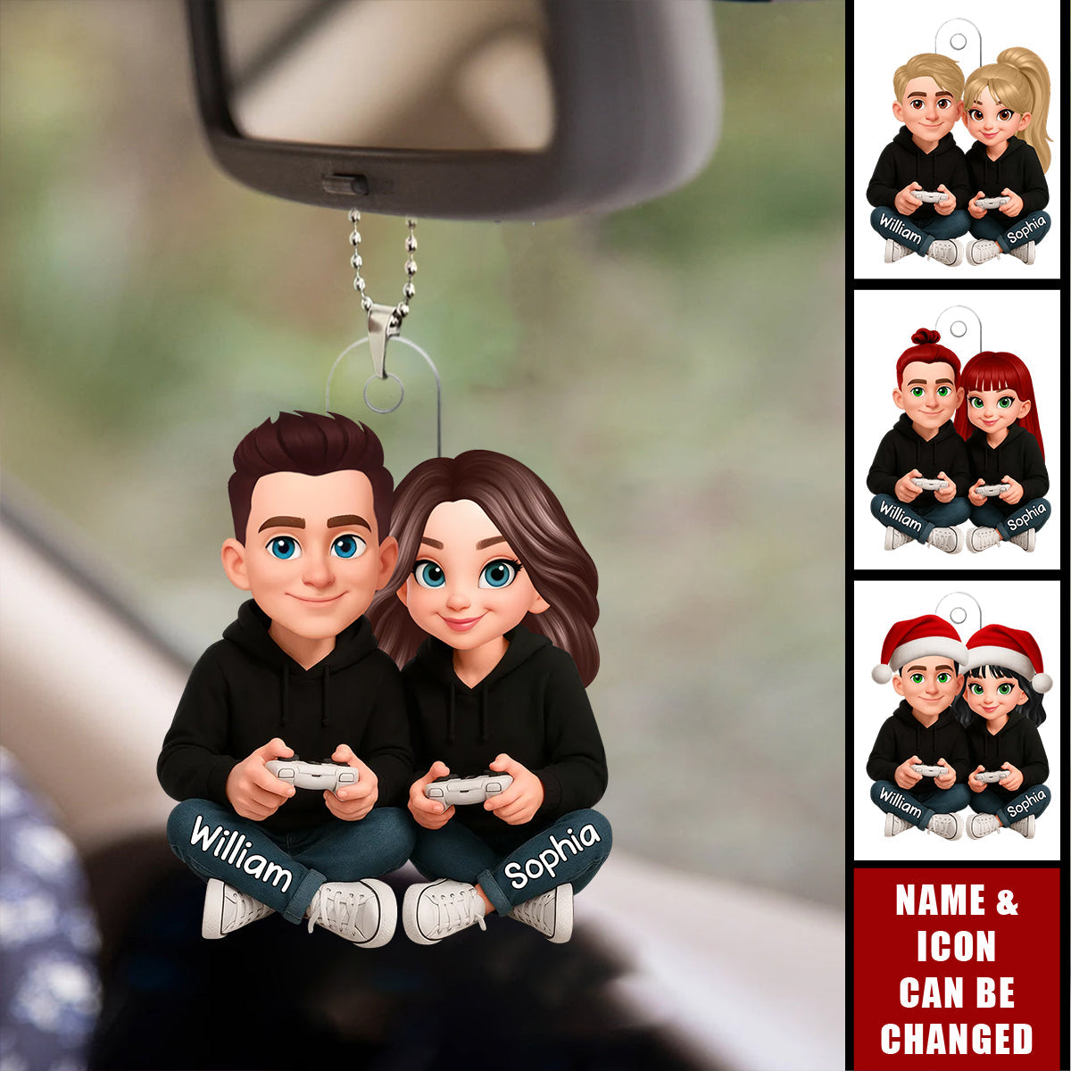 Custom Couple Car Ornament for Gamers - Wedding Gift Car Hanger MagicInPrints