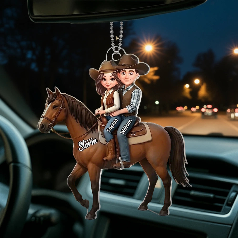 Personalized Cowboy Couple Car Ornament for Horse Lovers - Unique Gift Car Hanger MagicInPrints