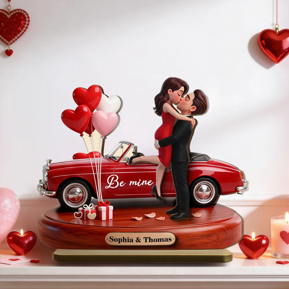 Personalized Romantic Couple Figurine with Car and Balloons - Valentine's Day Gift Plaque MagicInPrints