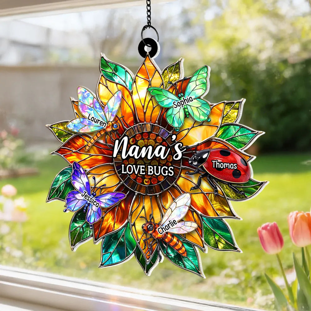 Personalized Stained Glass Suncatcher for Nana - Love Bugs Design Ornament MagicInPrints