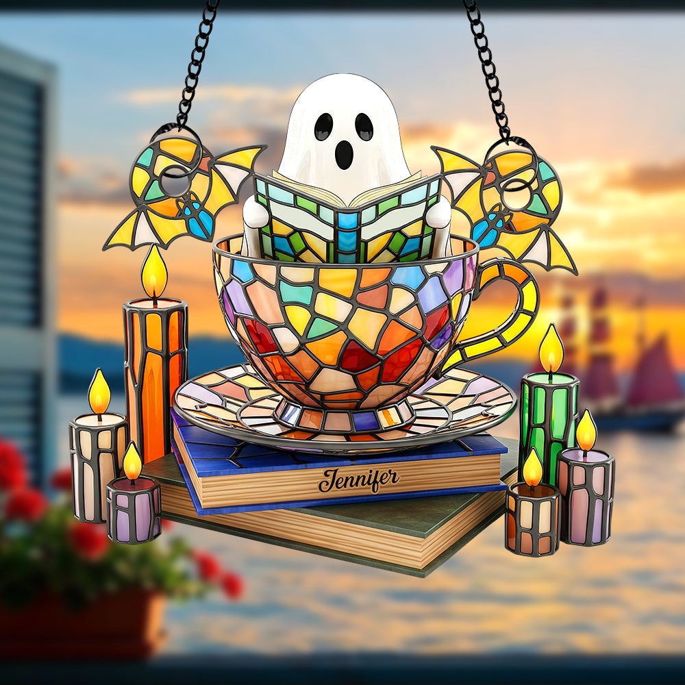 Embrace the Unseen – Ghost Tea Cup Suncatcher Ornament - Personalized Gifts for Book Lovers Ornament PopCulturePrints
