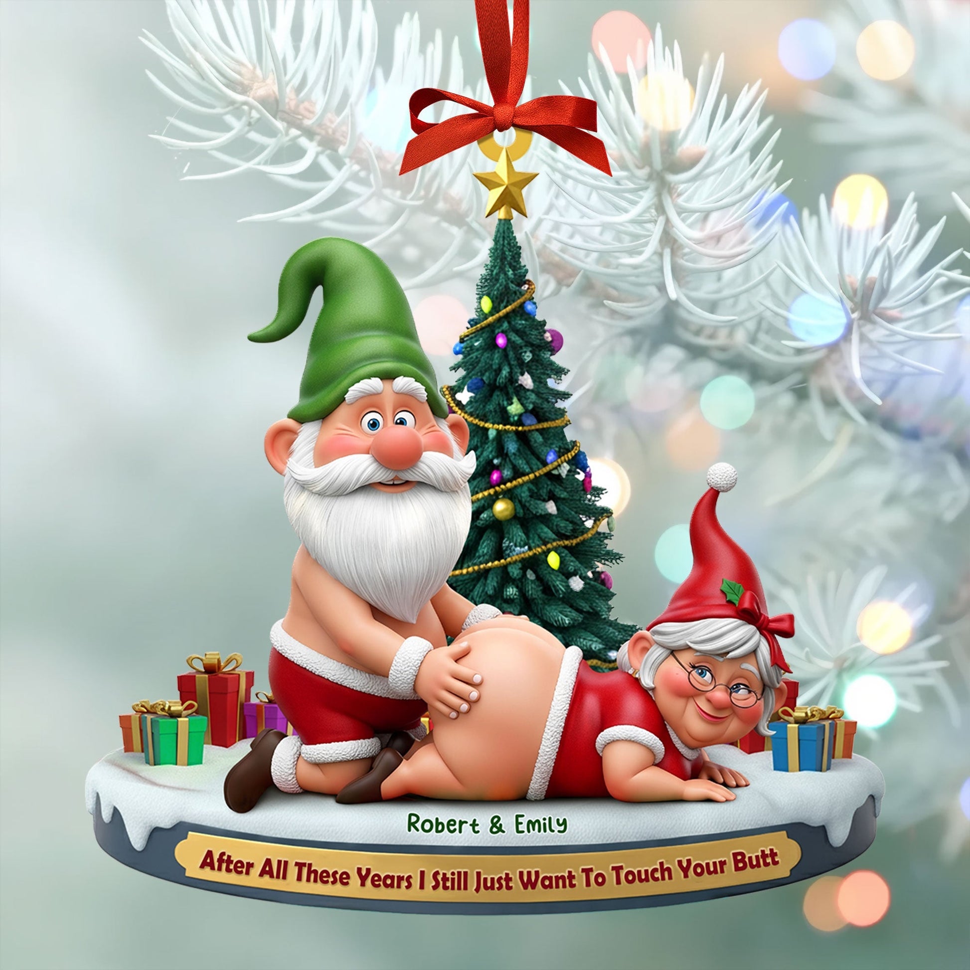 Naughty Old Gnome Couple Ornament - Personalized Gifts For Couple Ornament MagicInPrints