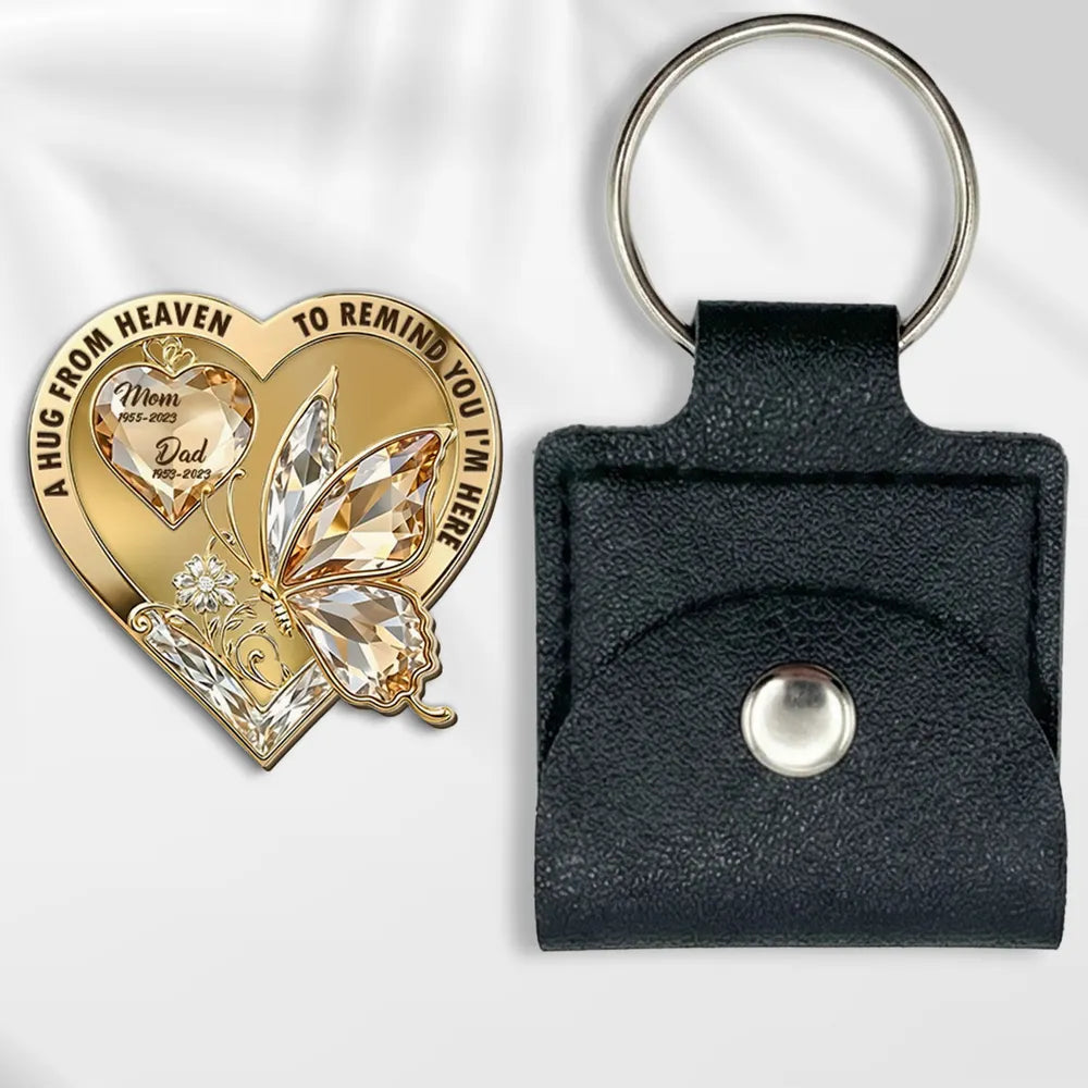 Engraved Memorial Keychain for Mom - Heart Shape with Butterfly Design Keychain MagicInPrints