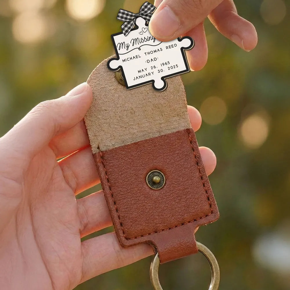 Personalized Leather Keychain with Memorial Puzzle Piece - Thoughtful Gift for Mom Keychain MagicInPrints