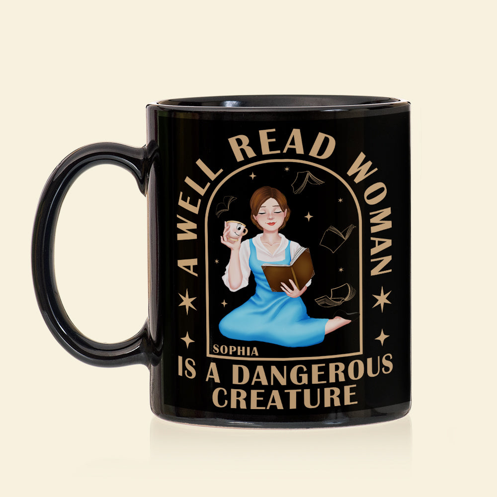 Personalized Coffee Mug for Book Lovers - A Well Read Woman is a Dangerous Creature Coffee Mug PopCulturePrints