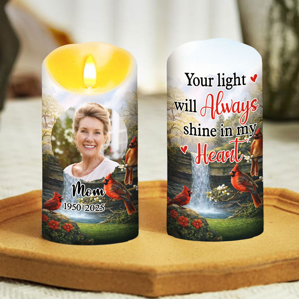 Personalized Memorial LED Candle for Dad with Photo - Remembrance Gift Lamp MagicInPrints