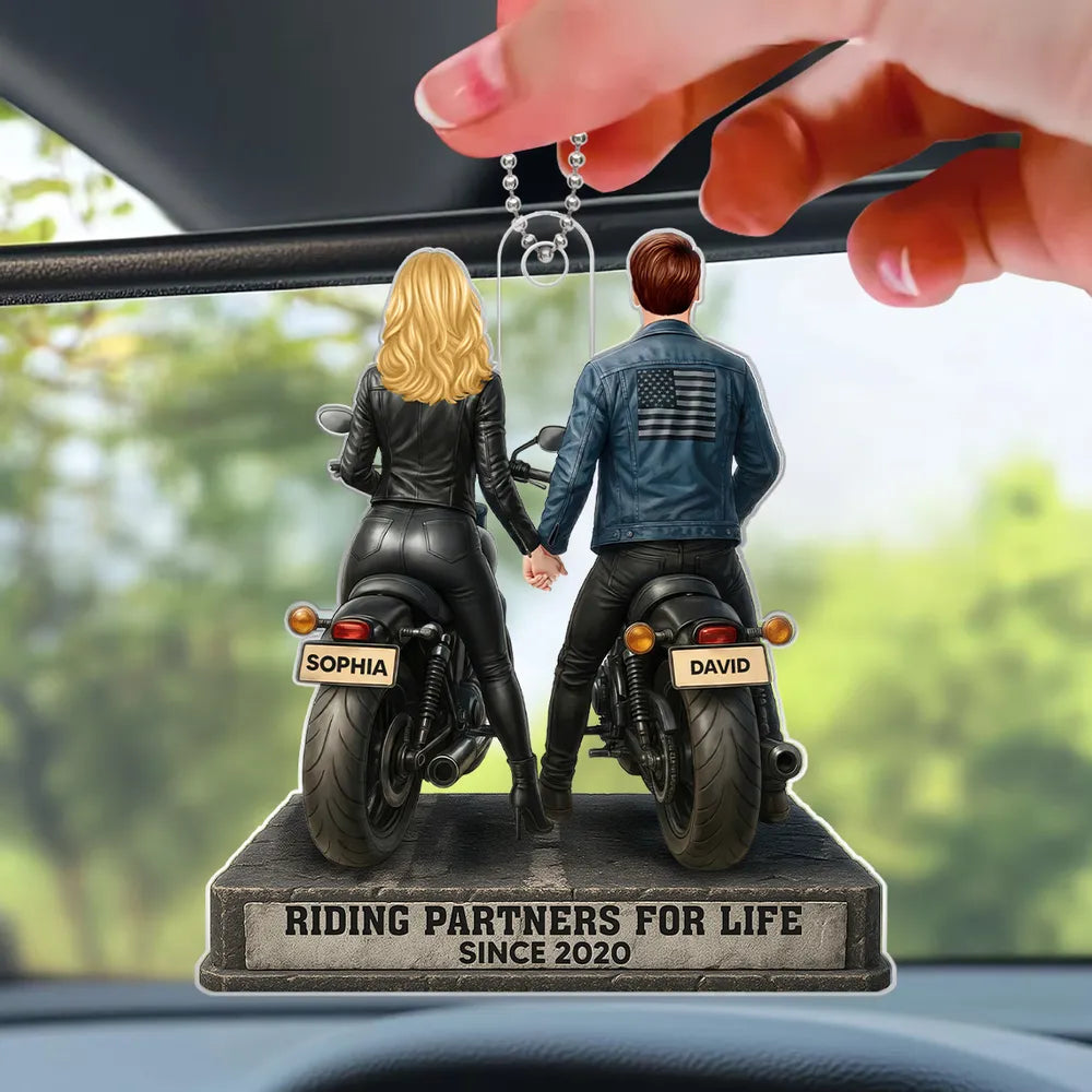 Custom Motorcycle Couple Ornament for Bikers - Anniversary Gift Car Hanger MagicInPrints