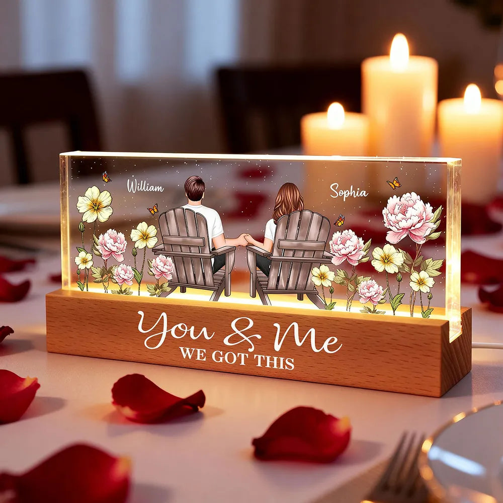 Personalized Romantic LED Lamp for Couples with Floral Design - Anniversary Gift Plaque MagicInPrints