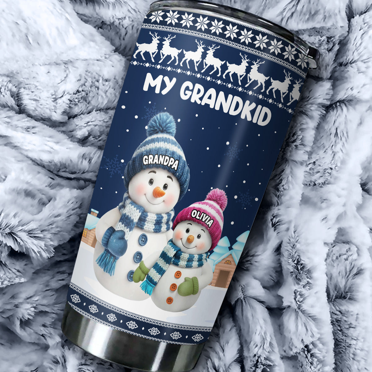 Personalized Christmas Tumbler for Grandma - Snowman Family Design Cup MagicInPrints