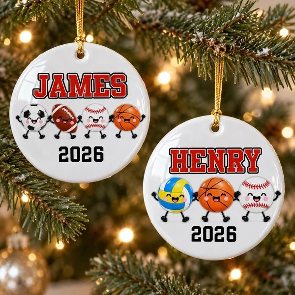 Personalized Multi-Sport Ceramic Ornament Gift for Kids