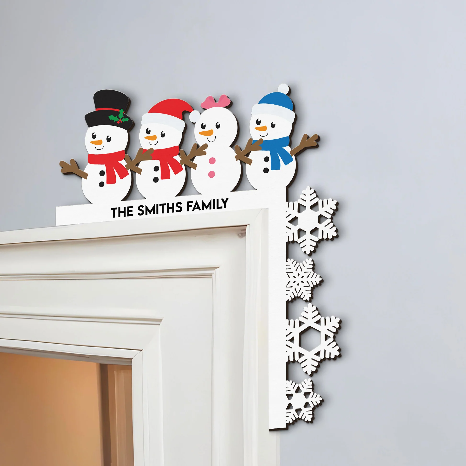 Personalized Snowman Family Door Topper Decoration - Holiday Home Decor Sign MagicInPrints