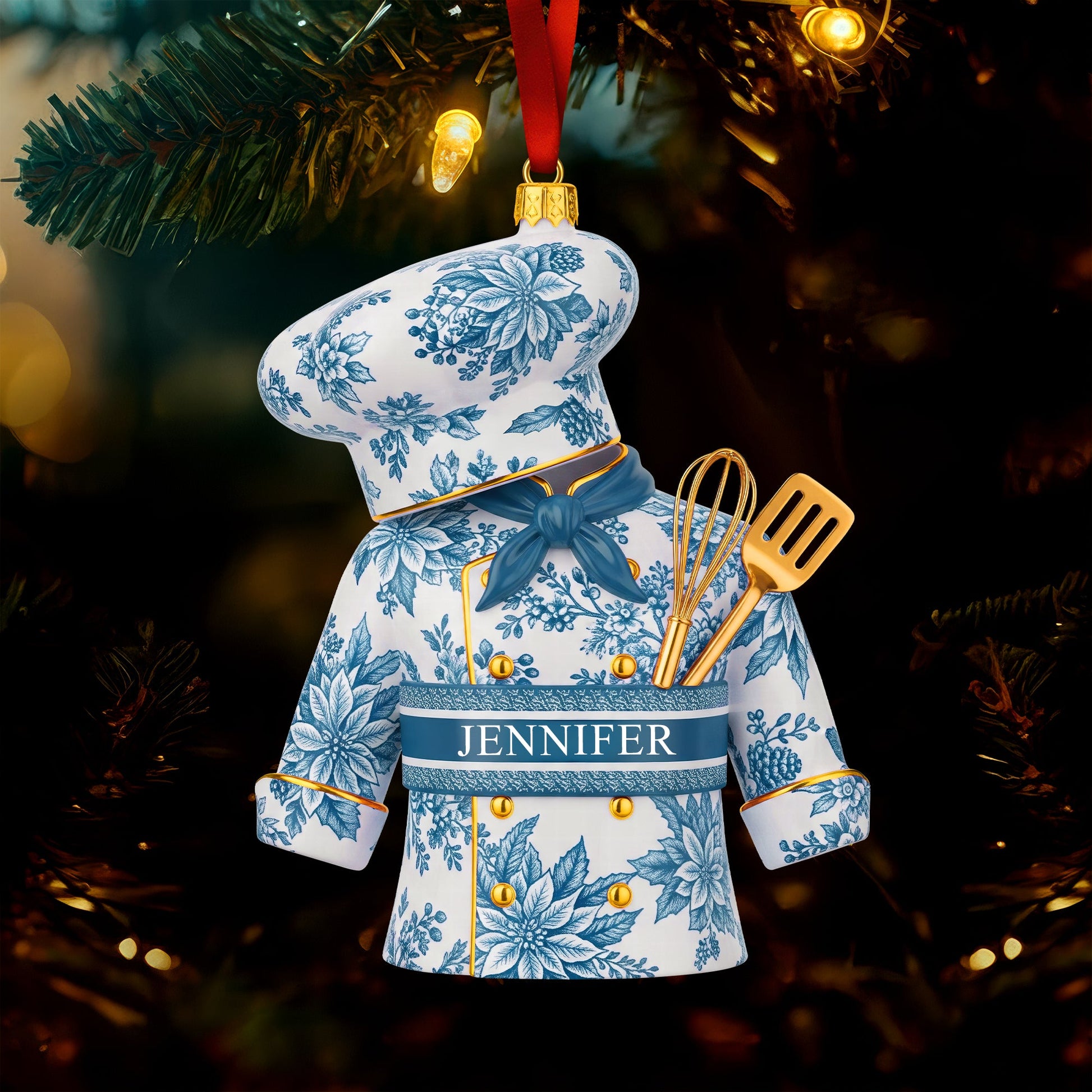 Elevate Your Holiday Spirit! Personalized Toile de Jouy Christmas Ornament - Custom Gift for Chefs, Food Lovers, and Home Cooks Ornament MagicInPrints