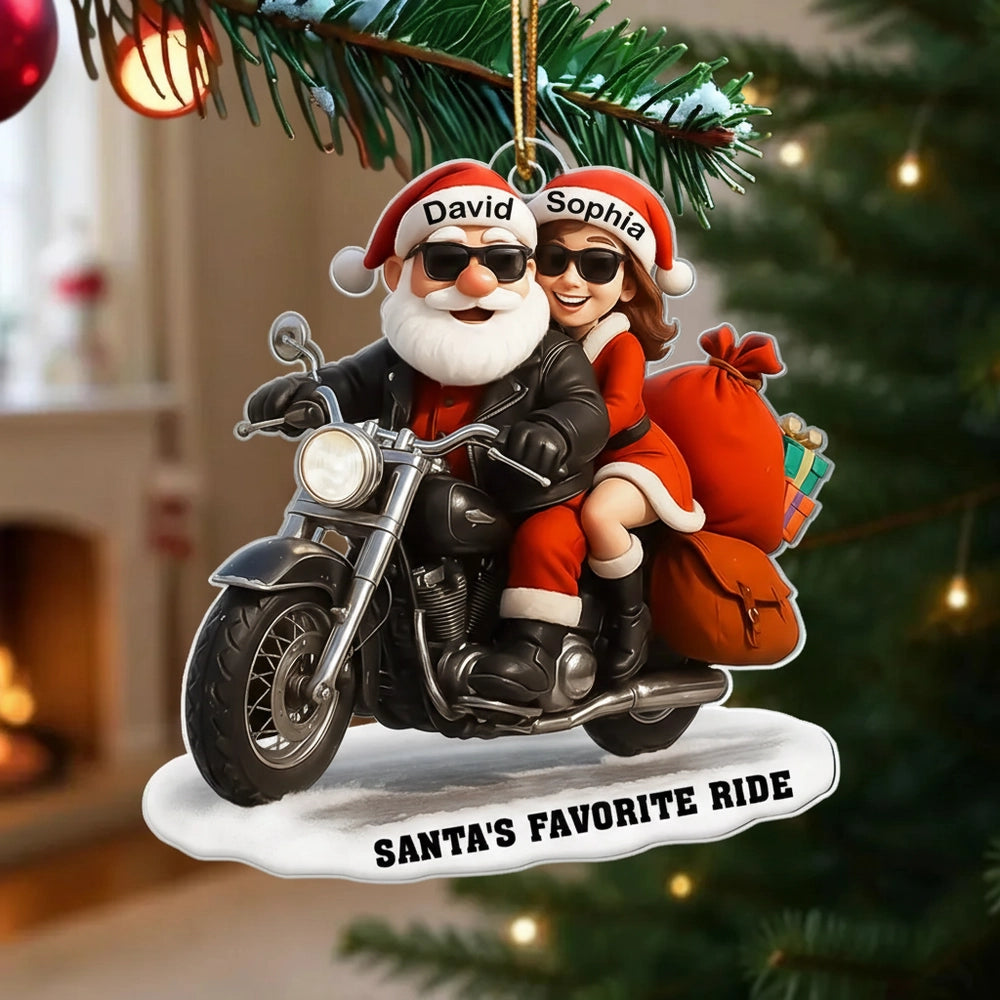 Personalized Santa and Mrs. Claus Motorcycle Christmas Ornament - Holiday Decor Ornament MagicInPrints