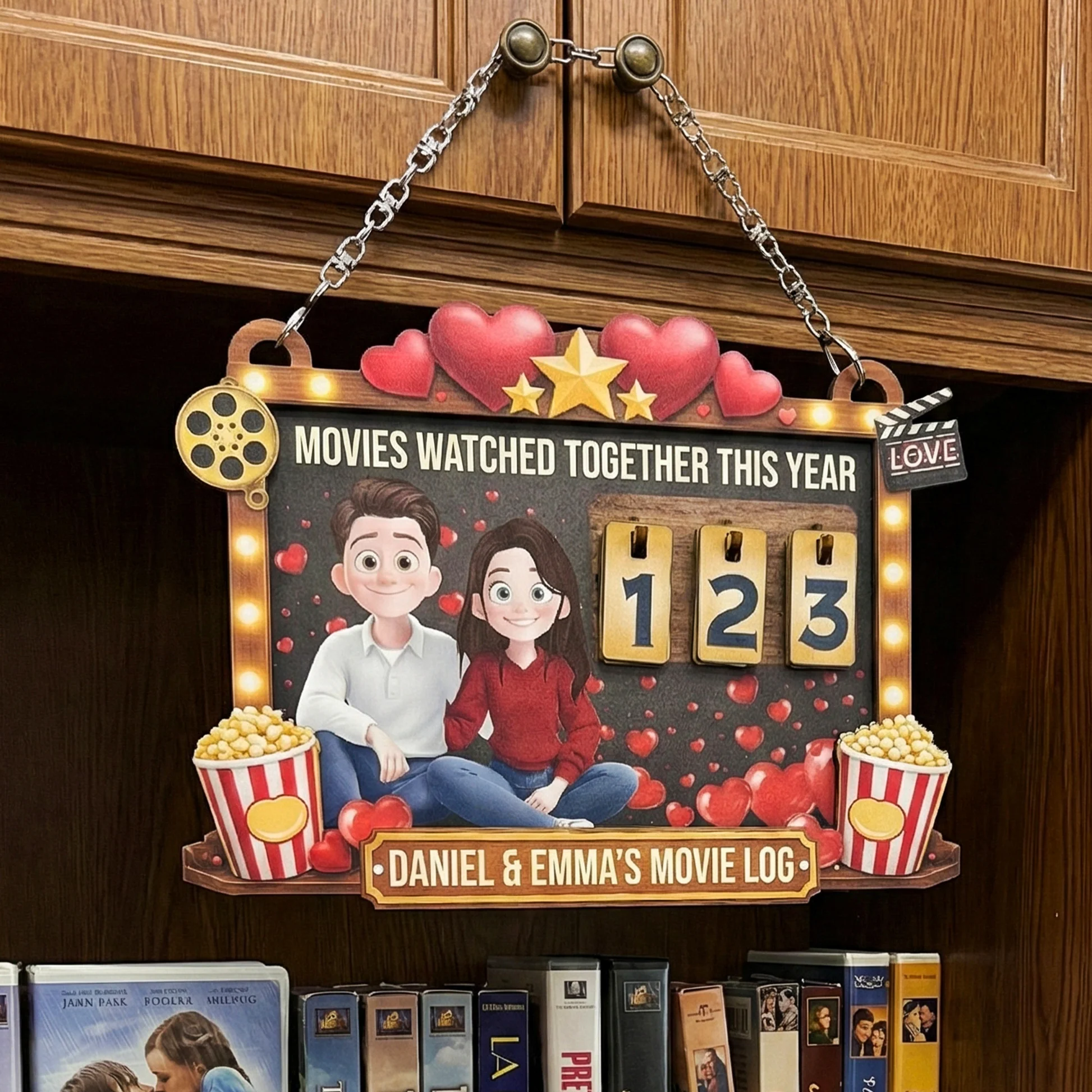 Personalized Couples Movie Log Sign - Romantic Movie Night Decor Sign MagicInPrints