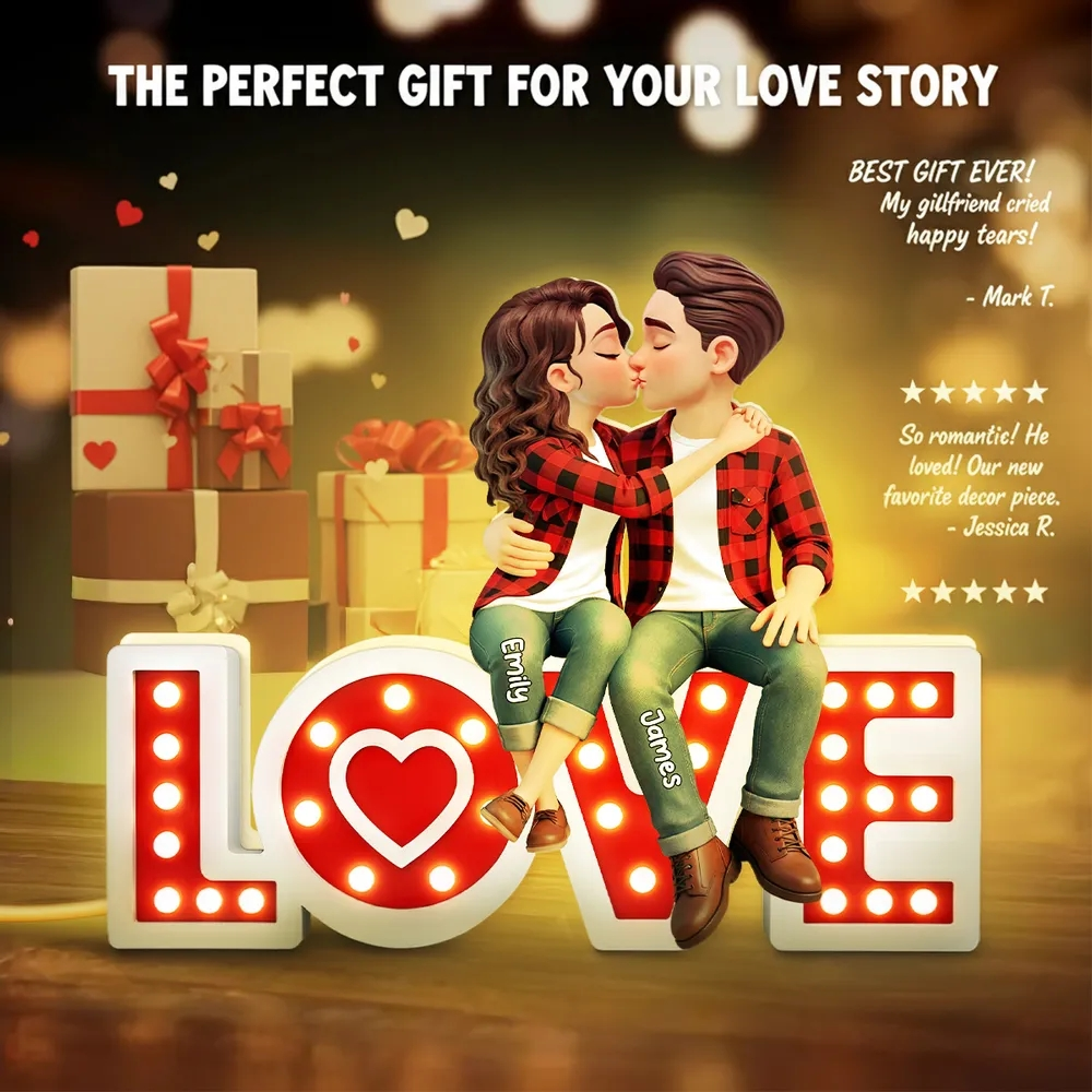 Personalized Couple Figurine Romantic LED Love Sign - Anniversary Gift Plaque MagicInPrints
