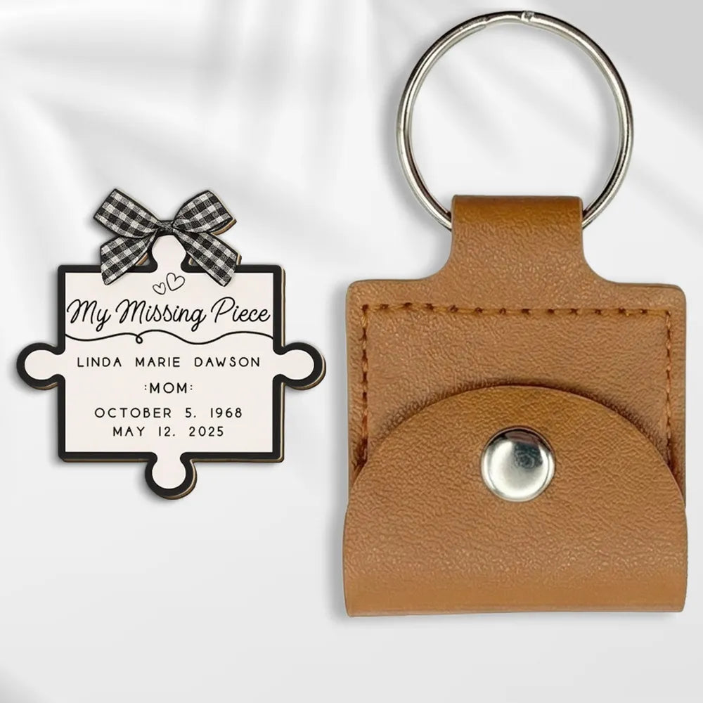 Personalized Leather Keychain with Memorial Puzzle Piece - Thoughtful Gift for Mom Keychain MagicInPrints