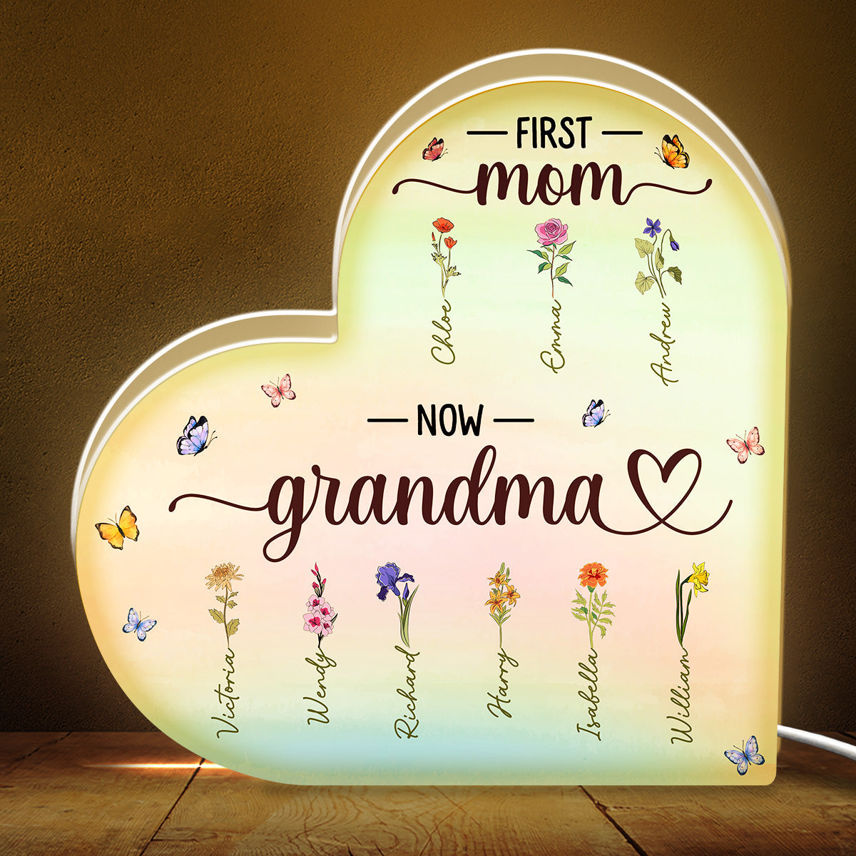 Personalized Heart-Shaped LED Night Light for Grandma - Sentimental Gift Plaque MagicInPrints