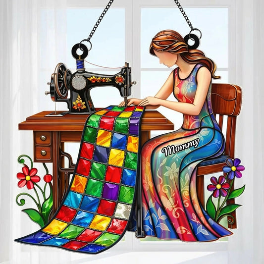 Personalized Stained Glass Sewing Art for Mom - Home Decor Gift Ornament MagicInPrints