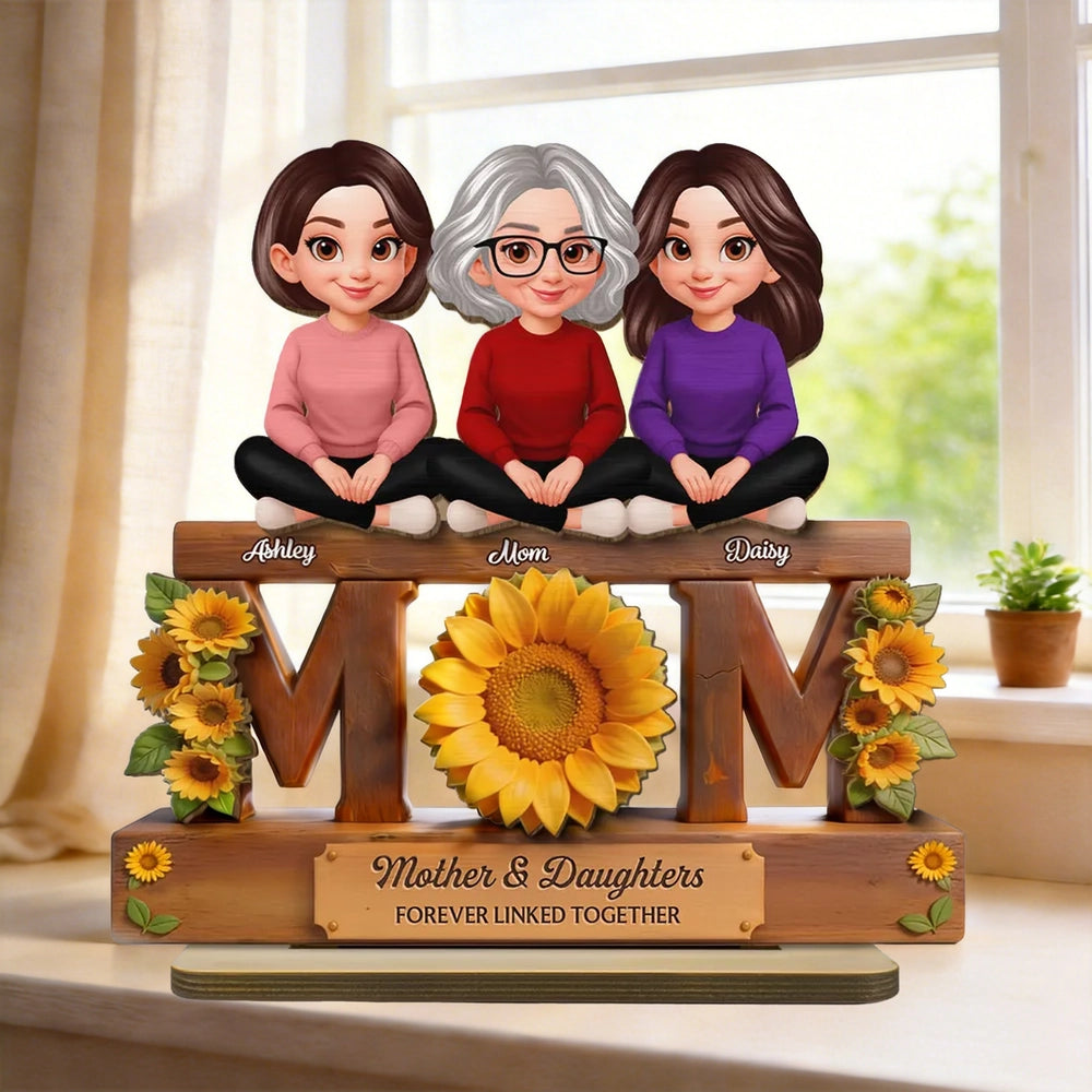 Personalized Mother & Daughters Wooden Plaque with Sunflower Design - Sentimental Gift for Mom Plaque MagicInPrints