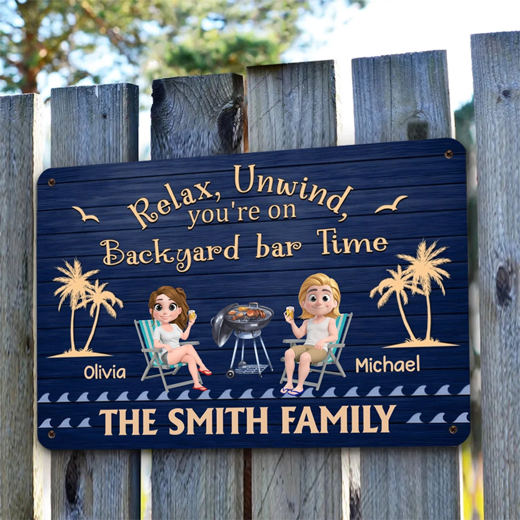 Personalized Backyard Bar Metal Sign for Families - Relax and Unwind Sign MagicInPrints
